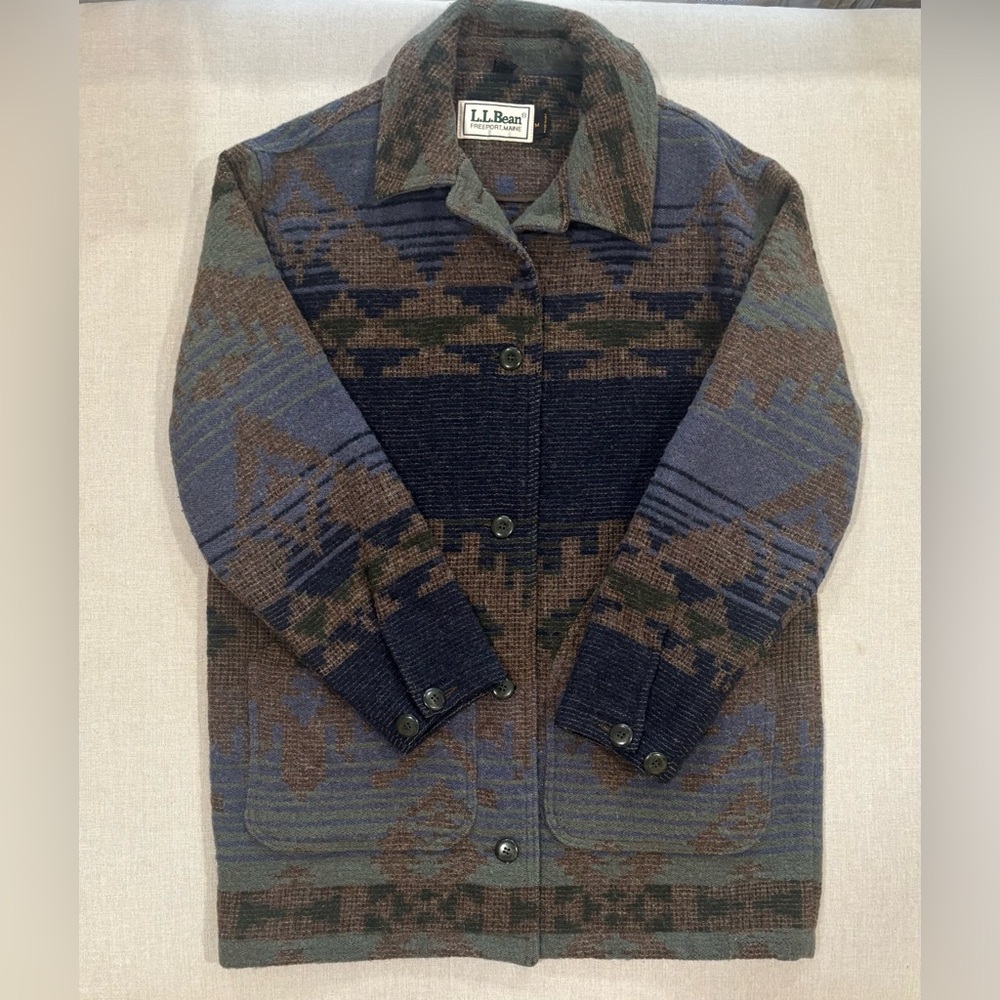 Women’s LL Bean Vintage Western Wool Jacket Coat Size M Aztec Pattern